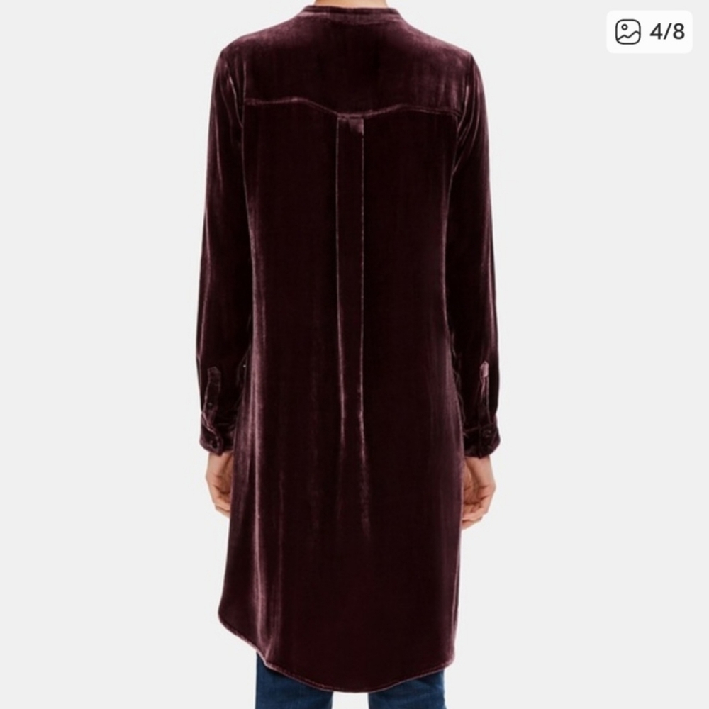 EILEEN FISHER VELVET MANDARIN COLLAR BURGUNDY Shirt Dress S/P - Picture 4 of 16